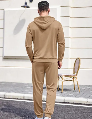 Vista 40 de COOFANDY Conjunto deportivo de 2 piezas para hombre, conjunto deportivo casual con capucha