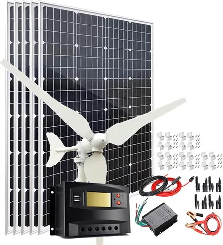 Vista 8 de Kit de energía eólica solar de 340 W. Sistema de carga de batería: generador de turbina eólica de 100 W + 2 paneles solares monocristalinos de 120 W