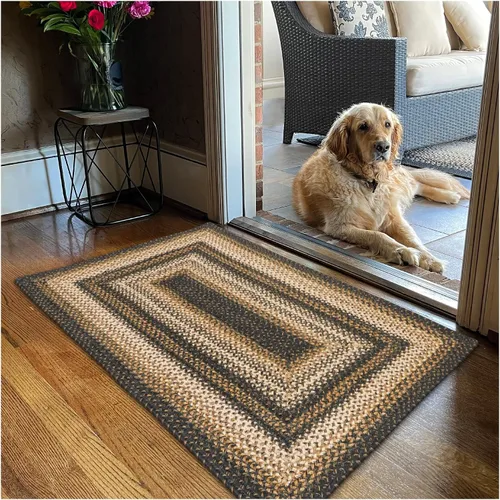 Vista 109 de Homespice Apple Pie - Alfombra ovalada roja de 2 x 3 pies, alfombra de cocina trenzada para decoración primitiva y rústica, reversible, yute sin