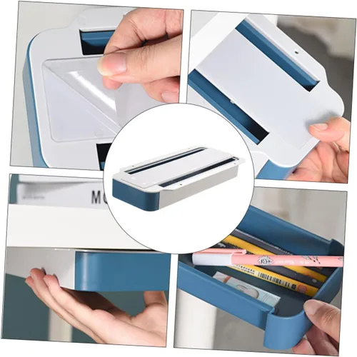 Vista 6 de EXCEART Caja de almacenamiento de artículos de papelería, organizador de escritorio oculto, estuche adhesivo para bolígrafos debajo del escritorio