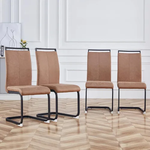 Vista 37 de Juego de 2 sillas de comedor, sillas de cocina, sillas sin brazos, sillas laterales de cuero y patas de metal con respaldo alto