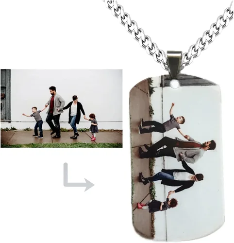 Vista 2 de Collar personalizado para hombres y mujeres, collar creativo con foto impresa, colgante de foto con caja de regalo, Metal, No es una piedra preciosa