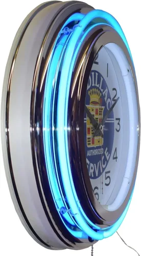 Vista 3 de Cadillac Authorized Service Blue Double Neon Publicidad Reloj Hombre Cueva Garaje Decoración