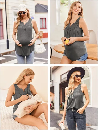 Vista 3 de Ekouaer Camisetas sin mangas para lactancia materna para mujer, de doble capa, ropa de embarazo de verano