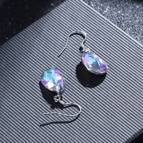 Vista 66 de Aretes colgantes de cristal austriaco con forma de lágrima para mujer, joyería hipoalergénica de plata de ley 925