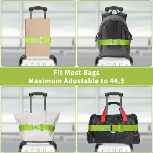 Vista 4 de TOOVREN Cinturón de viaje 2 en 1 para correas de equipaje, para añadir una bolsa, correa de equipaje con asa para maletas, cinturón elástico