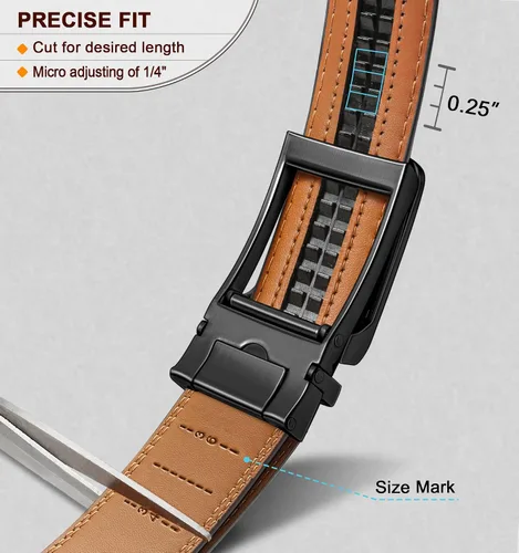 Vista 4 de Cinturón de piel auténtica con trinquete BULLIANT para hombre, tamaño personalizado