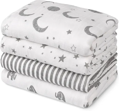 Vista 20 de Gllquen Baby Mantas Envolventes de Muselina Paquete de 4 Mantas Receptoras Transpirables (35" x 40") Mantas Suaves para Bebés para Niñas y Niños