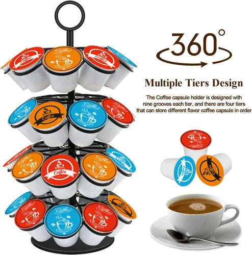 Vista 3 de Organizador de carrusel de cápsulas de café compatible con 36 cápsulas de taza
