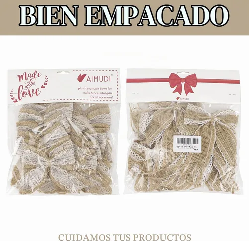 Vista 7 de AIMUDI Lazos de encaje de arpillera natural de 4 pulgadas, lazos rústicos de arpillera para decoración de árbol de Navidad, lazos de boda de encaje