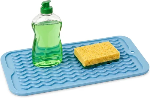 Vista 73 de ZLR 2 bandejas de silicona para fregadero (6 x 12 pulgadas/6.024 x 12.008 in) - Soporte estrecho para esponja para encimera de cocina - Tapete Negro