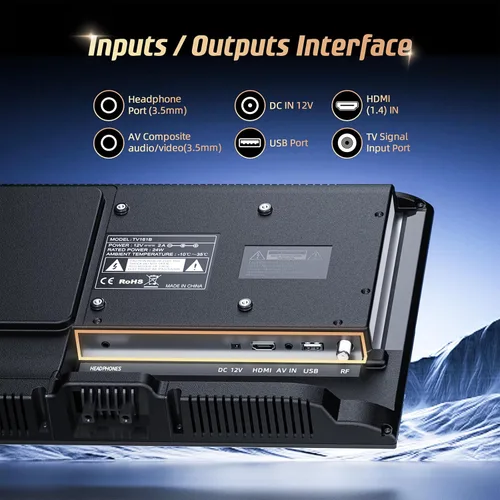 Vista 5 de Desobry Televisor de 16 pulgadas con reproductor de DVD integrado 1080P LCD TV reproductor de DVD combinado con monitor USB HDMI para el hogar