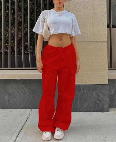 Vista 3 de Neyaolk Pantalones de paracaídas para mujer, pantalones cargo holgados para mujer, pantalones deportivos holgados Y2K de cintura baja y pierna ancha