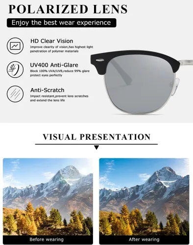 Vista 111 de AEVOGUE Gafas de sol polarizadas para mujeres y hombres semi marco retro gafas de sol AE0369