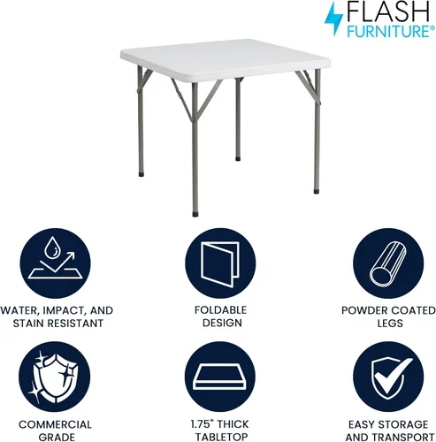 Vista 16 de Flash Furniture Mesas cuadradas de plástico plegables para eventos, juego de 12, color blanco granito
