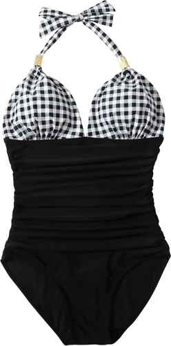 Vista 80 de RXRXCOCO - Traje de baño fruncido de una pieza, con cuello en V, para mujer, con control de abdomen y cuello halter