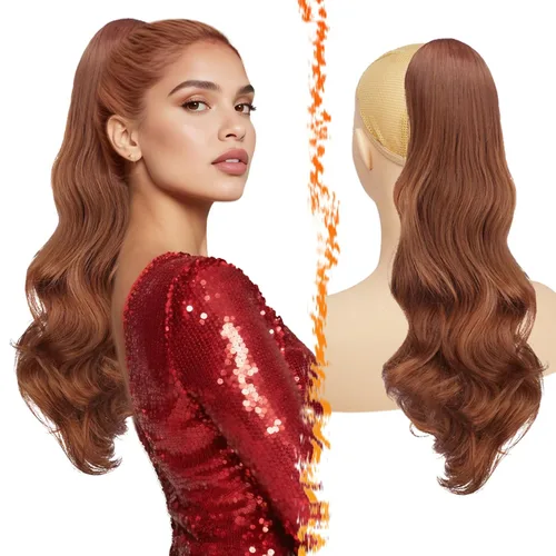 Vista 12 de BARSDAR Extensión de cola de caballo con cordón ondulado negro y marrón – 20 pulgadas con clip de cordón para mujer, extensiones de cabello Negro
