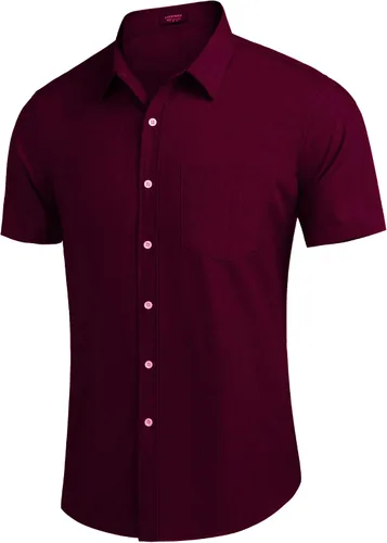 Vista 3 de COOFANDY - Camisa de lino de manga corta con botones estilo informal para hombre ideal para la playa