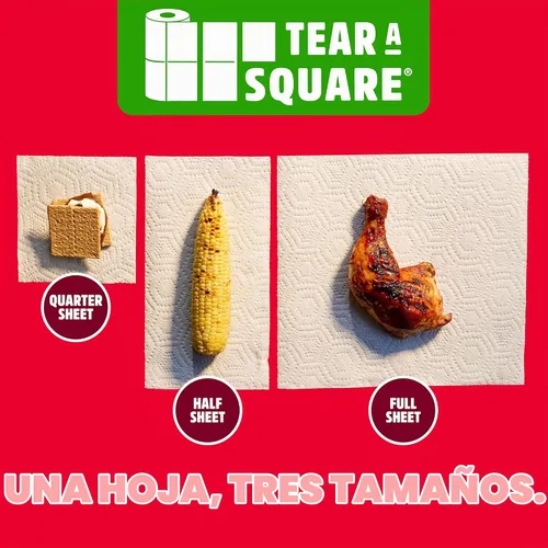 Vista 6 de Brawny Toallas de papel Tear-A-Square de 3 capas, 2 rollos triples = 6 rollos regulares, fuertes, absorbentes y duraderas con 3 tamaños de hoja