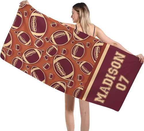 Vista 64 de Interestprint Toalla de piscina con nombre personalizado para niños, adultos y hombres, toalla de playa naranja personalizada con número