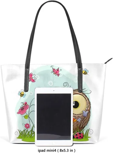 Vista 3 de Grandes bolsas de mano de cuero de la PU de las mujeres de la moda linda de dibujos animados búho bolsos bolso del comprador bolso casual