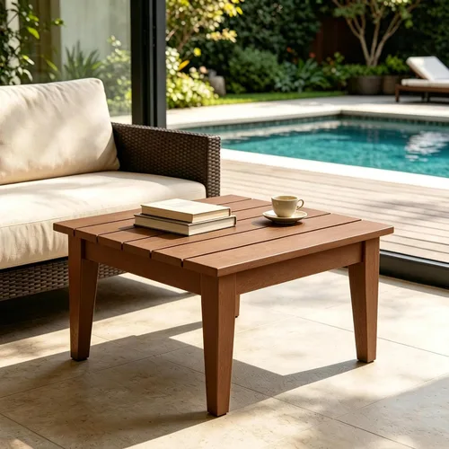 Vista 2 de Ashore - Mesa de centro para exteriores, 32 pulgadas para todo tipo de clima, de madera de polietileno Adirondack, mesa auxiliar cuadrada para Teca