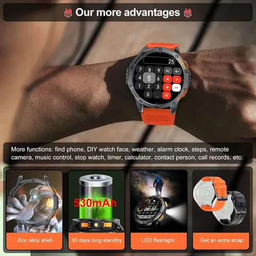 Vista 10 de Relojes inteligentes militares con GPS integrado, más de 170 modos deportivos para hombres con linterna, reloj inteligente para teléfonos Android