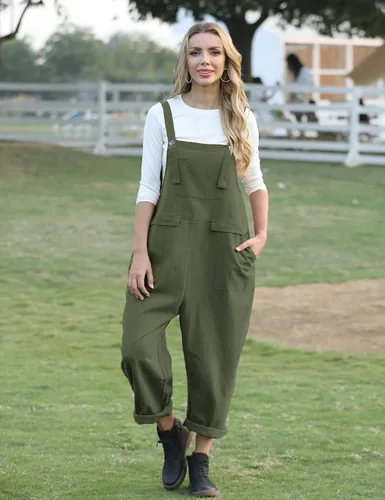 Vista 2 de YESNO - Overoles largos de estilo casual suelto para mujer mamelucos holgados con bolsillos PV9