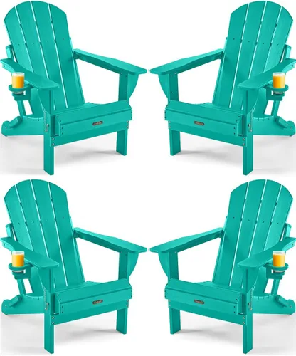 Vista 30 de Ciokea Silla Adirondack plegable con textura de madera, silla Adirondack para patio, resistente a la intemperie, silla de plástico para hoguera