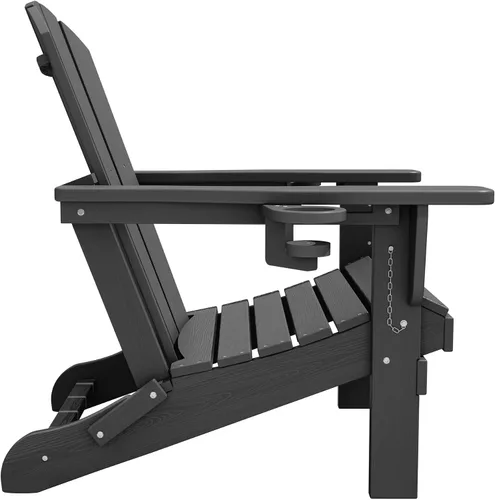 Vista 11 de SERWALL Silla Adirondack plegable, Silla Adirondack HDPE con textura de madera - gris
