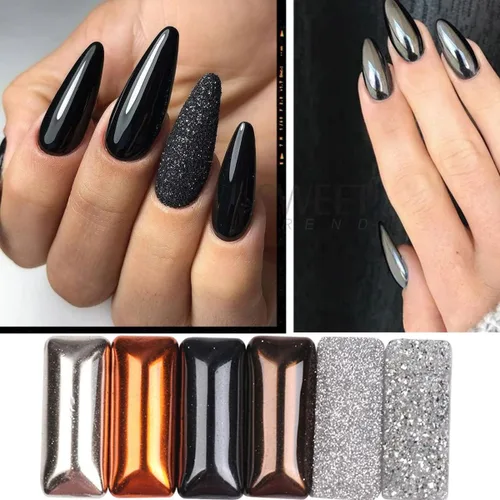 Vista 4 de 1 unidad de polvo de uñas cromado negro con purpurina en polvo de pigmento cromado brillante para uñas de espejo de uñas cromadas en polvo metálico