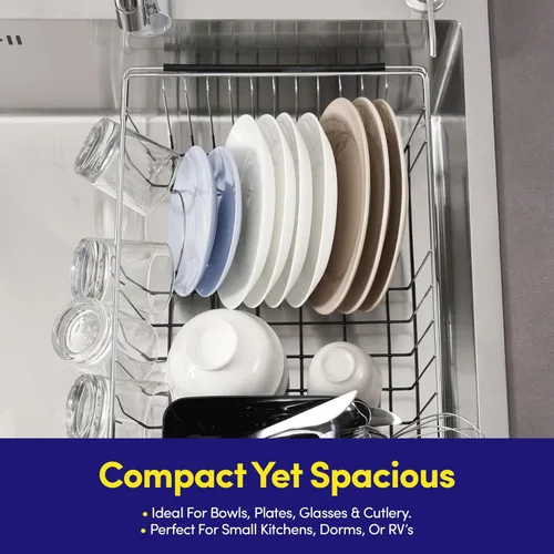 Vista 6 de Escurridor de platos extensible sobre el fregadero a 24.5 pulgadas, estación de secado extensible rectangular de cocina que ahorra espacio con Negro