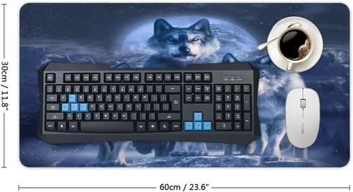 Vista 2 de Horror Wolves - Alfombrilla de mouse impermeable para juegos, gótico, con temática de animales oscuros, bosque, lobo negro, para mouse inalámbrico
