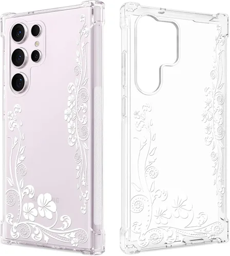 Vista 12 de FL-37 - Funda transparente floral para Galaxy S23 Ultra 5G para mujeres/niñas, bonita funda de teléfono para Samsung Galaxy S23 Ultra, diseño