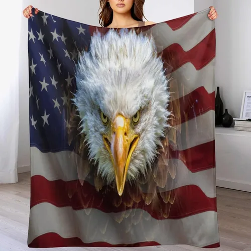 Vista 7 de Manta de bandera estadounidense con águila calva, decoración patriótica, forro polar esponjoso, grueso, tamaño grande, suave para sofá, silla, cama