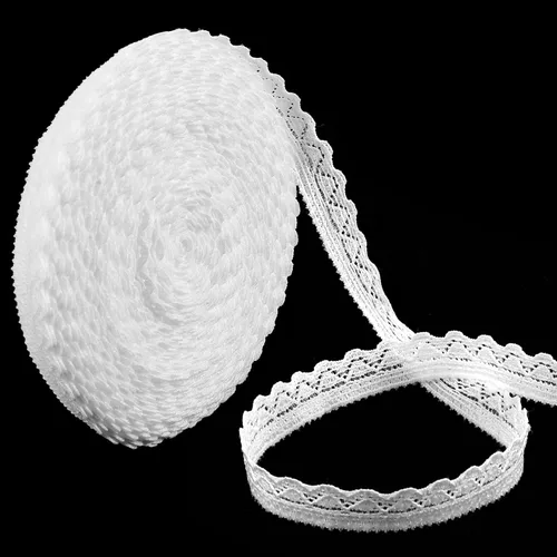Vista 9 de Ribete de encaje negro de 10 yardas, cinta de encaje de ganchillo de 0.39 pulgadas para manualidades, cordones elásticos anchos para decoración
