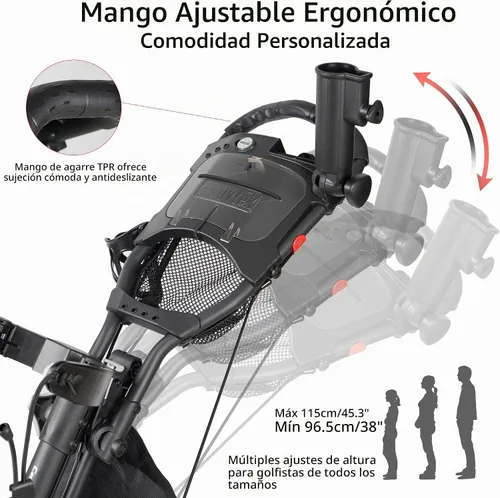 Vista 3 de Caddytek CaddyLite ONE-Swivel V8 - Carrito de golf plegable de 3 ruedas con un clic, ligero, con una rueda delantera giratoria de 360°, mango Azul