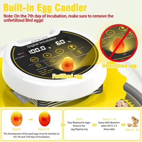 Vista 6 de Incubadora de huevos de codorniz 40 con huevos de control de humedad de Amarillo