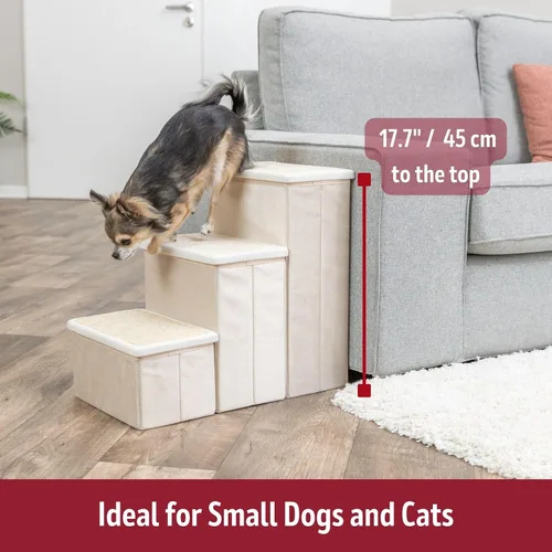 Vista 3 de Trixie Escaleras plegables de terciopelo de 3 escalones para mascotas con almacenamiento, plegable, compartimentos de almacenamiento para juguetes