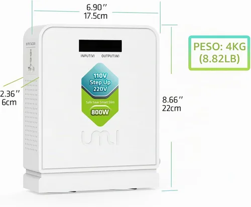 Vista 2 de UMI Step Up 110v a 220v Convertidor de voltaje 800W para Europa y Asia 220-240V Uso de electrodomésticos en EE. UU. Canadá México - Transformador