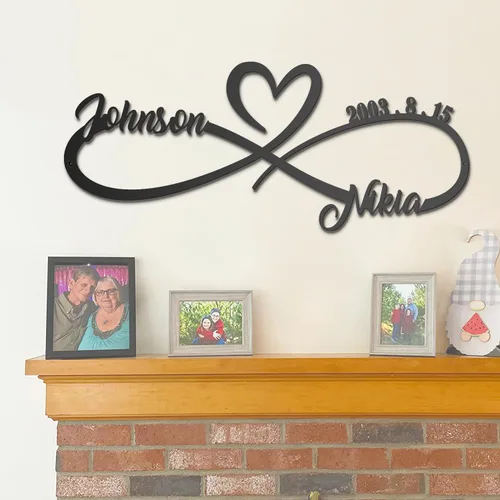 Vista 2 de Regalos personalizados de aniversario de boda para parejas 2025, letreros de infinito de metal personalizados con nombres y fecha, arte de pared