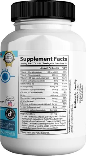 Vista 2 de EyeGenics Max Vision Support Supplement, 60 cápsulas, fórmula de salud ocular de máxima fuerza con luteína, extracto de arándano, vitaminas (1)