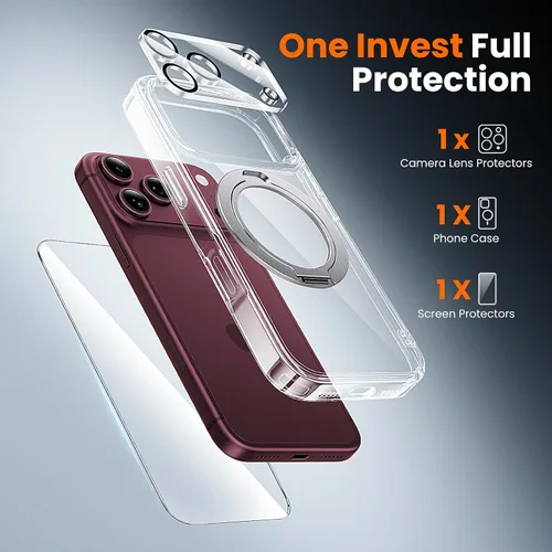 Vista 3 de Soporte de anillo de 360° para iPhone 18 Pro, transparente
