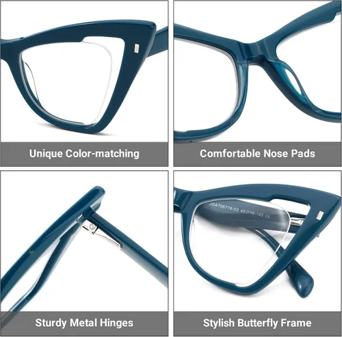 Vista 6 de Zeelool Elegantes gafas de mariposa para mujer con lente transparente sin receta Asta JGA706778, Azul