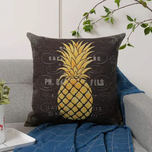 Vista 2 de Funda de almohada decorativa de piña de 18 x 18 pulgadas, funda de cojín decorativa para el hogar, sala de estar, cama, sofá, coche, algodón y lino