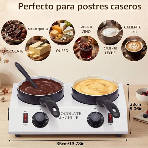 Vista 2 de ROCEEI - Máquina de fusión de chocolate doble olla eléctrica con espátula
