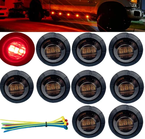 Vista 16 de Paquete de 10 luces LED de 3/4 pulgadas, color ámbar, con 3 LED, para remolque, camiones, autobuses, vehículos marinos, vehículos recreativos
