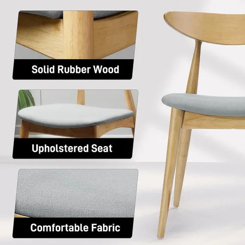 Vista 5 de Set of 2 Dining Chairs and Table & Chair Sets - Retro Rubberwood Ergonomic Back Support with Plush Cushions, 300 lbs Capacity for Dining Room Beige