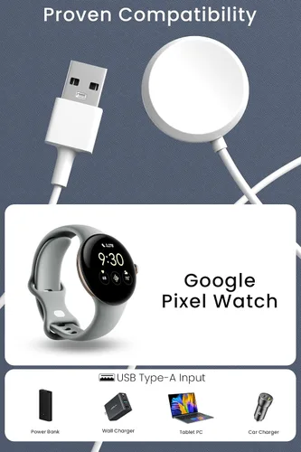 Vista 2 de Cable USB para cargador de reloj Pixel, cable de carga de repuesto de 3.3 pies solo para Google Pixel Watch 1 estación de carga de reloj inteligente