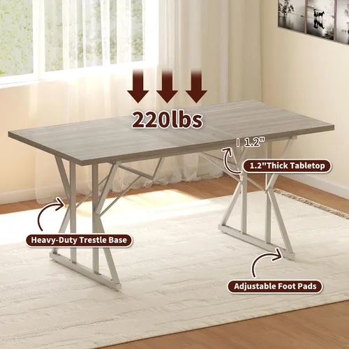 Vista 6 de HOMCOM Mesa de comedor expandible de 47 a 63 pulgadas para 4-6 personas, mesa de comedor de granja con base de caballete de metal resistente